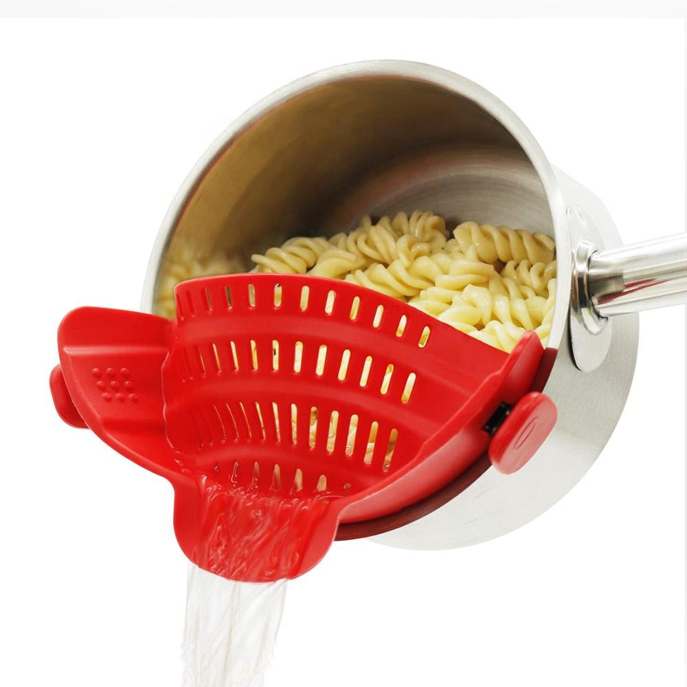 Adjustable Silicone Pot Strainer with Clips Gray