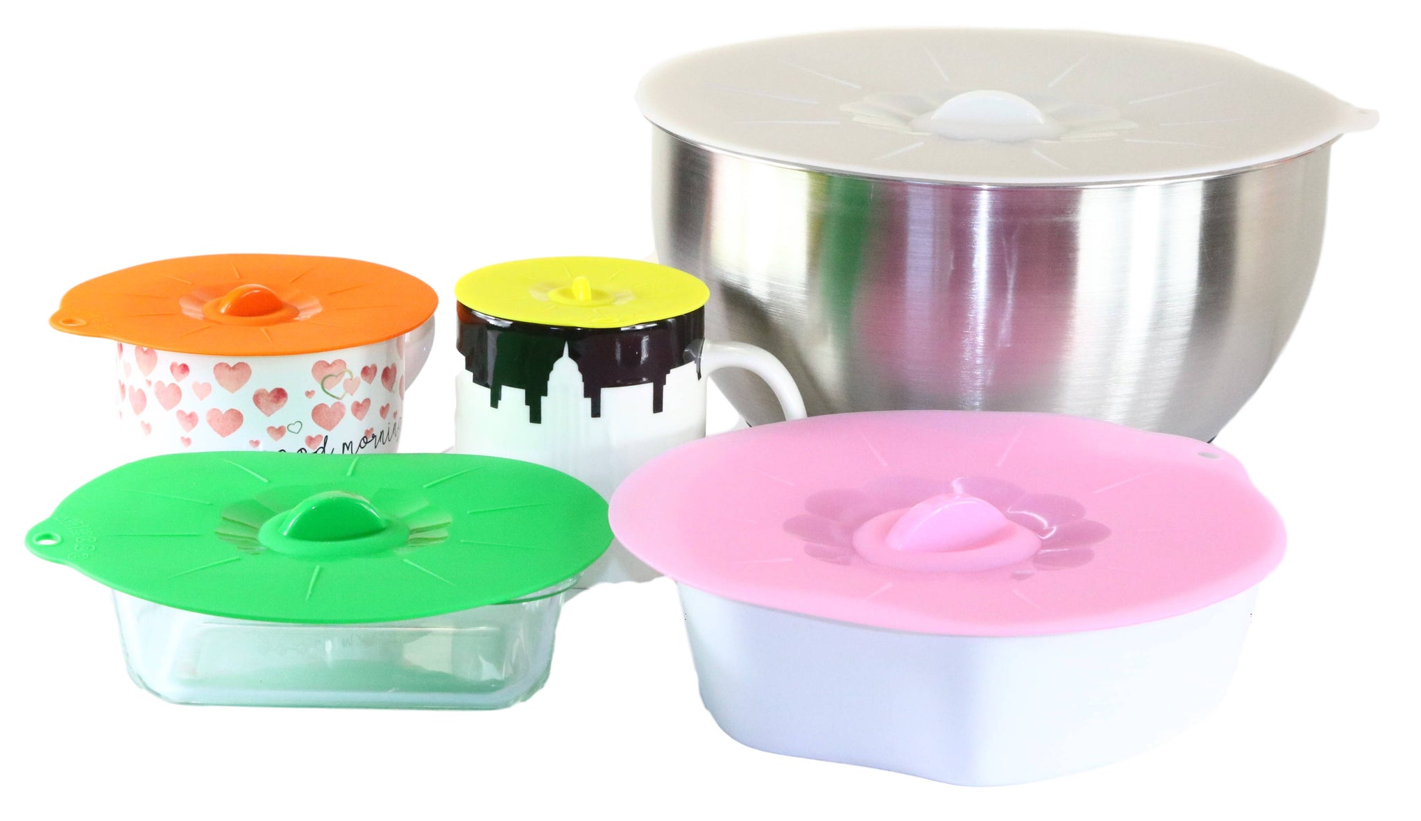 Kitchen + Home Silicone Stretch Lids - Set of 6 Silicone Food Saver Covers  - BPA Free, Dishwasher, Microwave, & Oven Safe