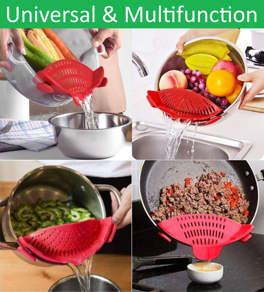 Adjustable Silicone Pot Strainer with Clips Gray